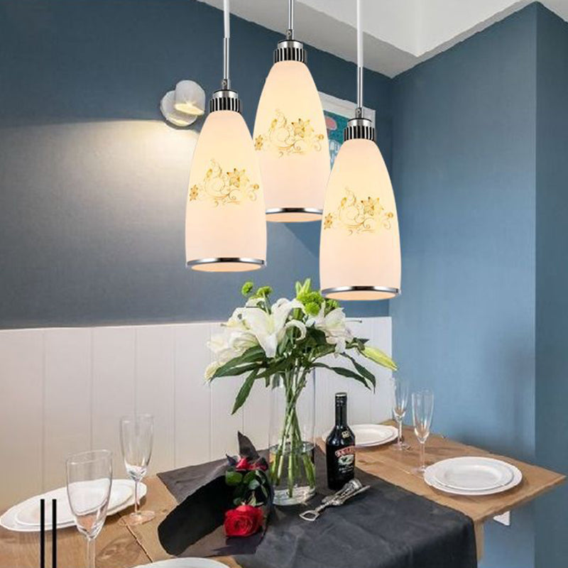 Modern Simplicity Hardware Glass Flower Bullet 1/3 Light Pendant Light For Dining Room