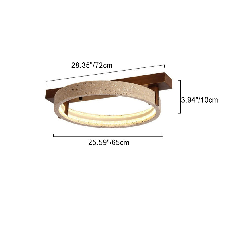 Contemporary Nordic Travertine Walnut Circle Rectangular Base LED Semi-Flush Mount Ceiling Light For Bedroom
