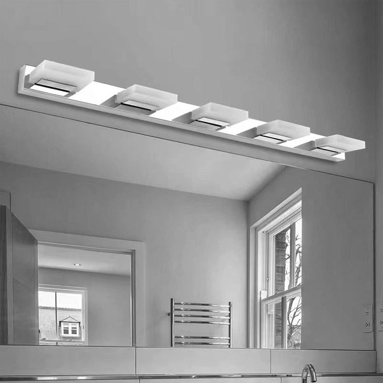 مصباح حائط LED مربع الشكل مصنوع من الفولاذ المقاوم للصدأ والأكريليك بتصميم بسيط وعصري لإضاءة الحمام