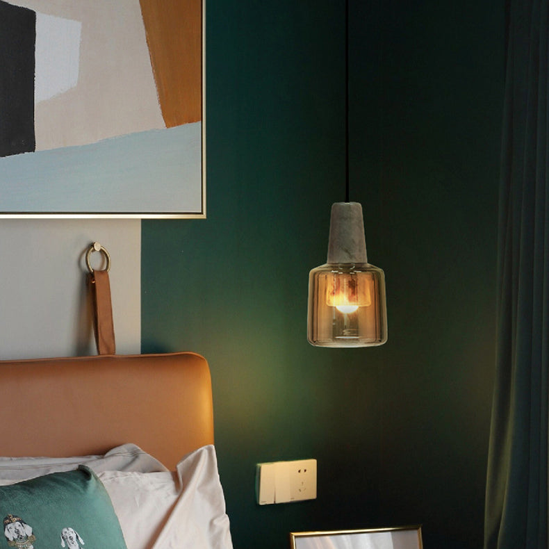 Contemporary Nordic Marble Glass Column 1-Light Pendant Light For Bedside