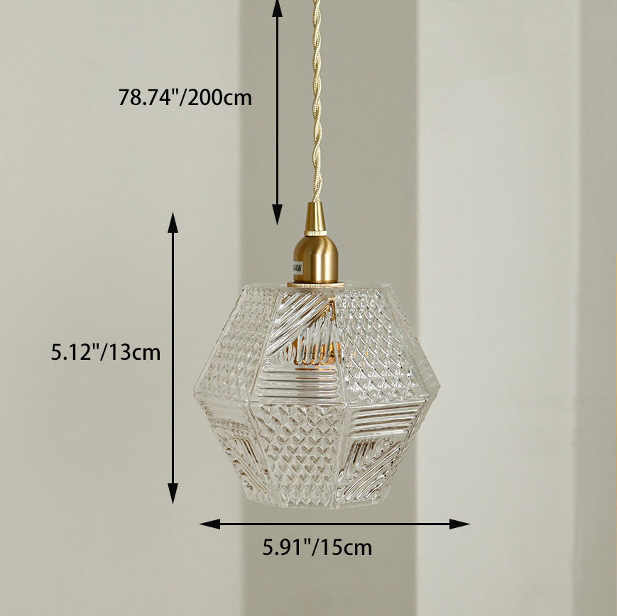 Modern Mid-century Brass Glass Diamond Texture 1-Light Pendant Light For Dining Room