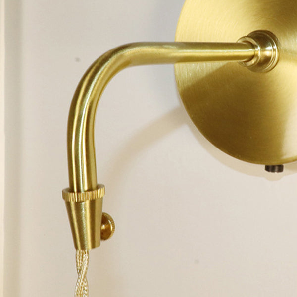 Contemporary Retro Rechargeable Brass Glass Scalloped Skirt 1-Light Wall Sconce Lamp For Bedside