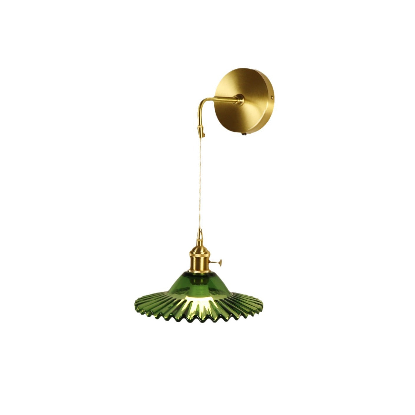 Contemporary Retro Rechargeable Brass Glass Scalloped Skirt 1-Light Wall Sconce Lamp For Bedside
