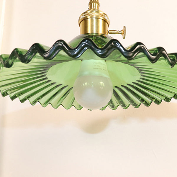 Contemporary Retro Rechargeable Brass Glass Scalloped Skirt 1-Light Wall Sconce Lamp For Bedside