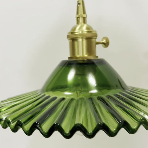 Contemporary Retro Rechargeable Brass Glass Scalloped Skirt 1-Light Wall Sconce Lamp For Bedside