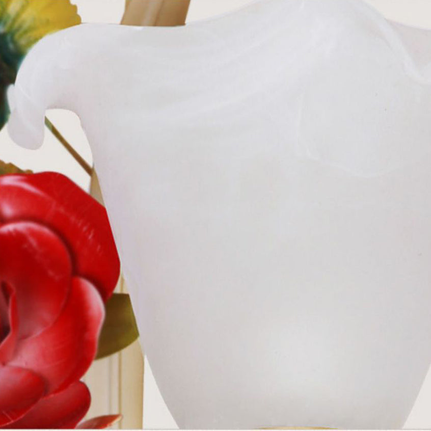 Traditional Farmhouse Iron Glass Rose Floral Bell 1/2 Light Wall Sconce Lamp For Hallway