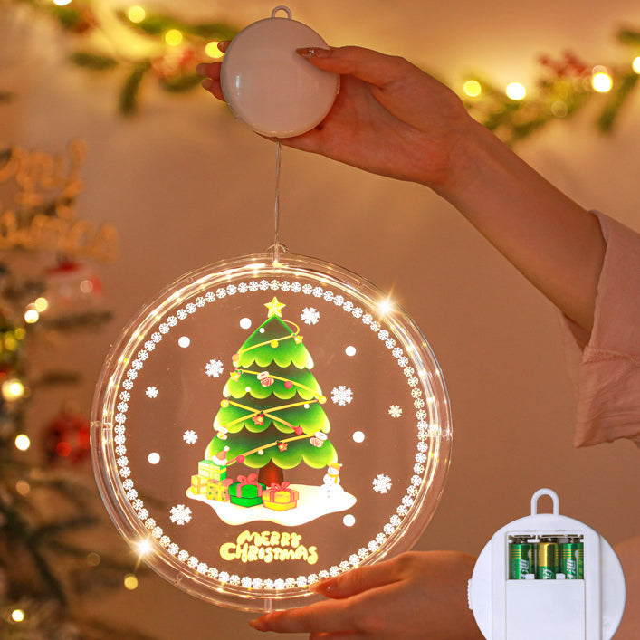 Modern Art Deco Battery PS Round Painted Santa Christmas Tree Bell Deer Snow Suction LED Wall Sconce Lamp Decoration Light For Dining Room