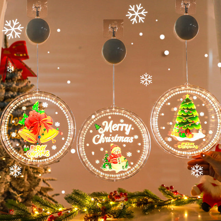 Modern Art Deco Battery PS Round Painted Santa Christmas Tree Bell Deer Snow Suction LED Wall Sconce Lamp Decoration Light For Dining Room