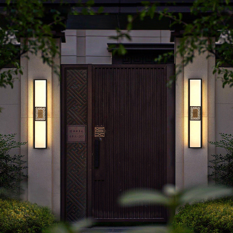 Traditional Chinese Waterproof Copper Imitation Marble Rectangular Lucky Cloud LED Wall Sconce Lamp For Outdoor Patio