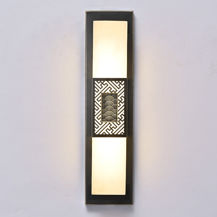 Traditional Chinese Waterproof Copper Imitation Marble Rectangular Lucky Cloud LED Wall Sconce Lamp For Outdoor Patio
