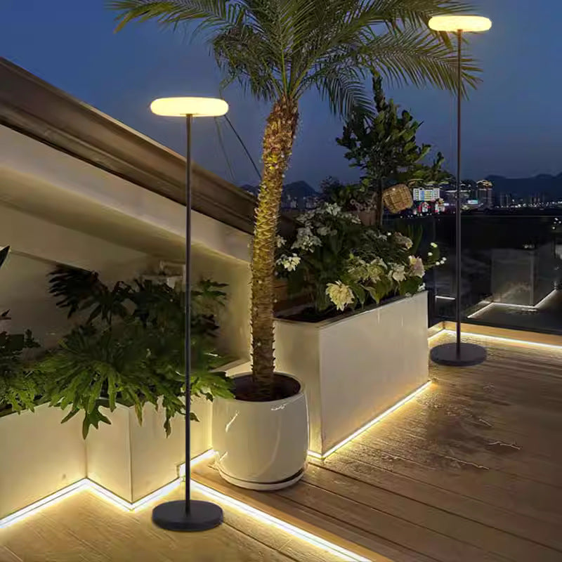 Modern Simplicity Solar Rechargeable Waterproof Round Aluminum PE LED Standing Floor Lamp Outdoor Light For Garden
