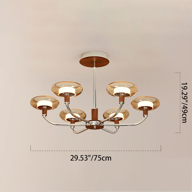 Contemporary Retro Hardware Glass Aluminum Round LED Chandeliers For Living Room