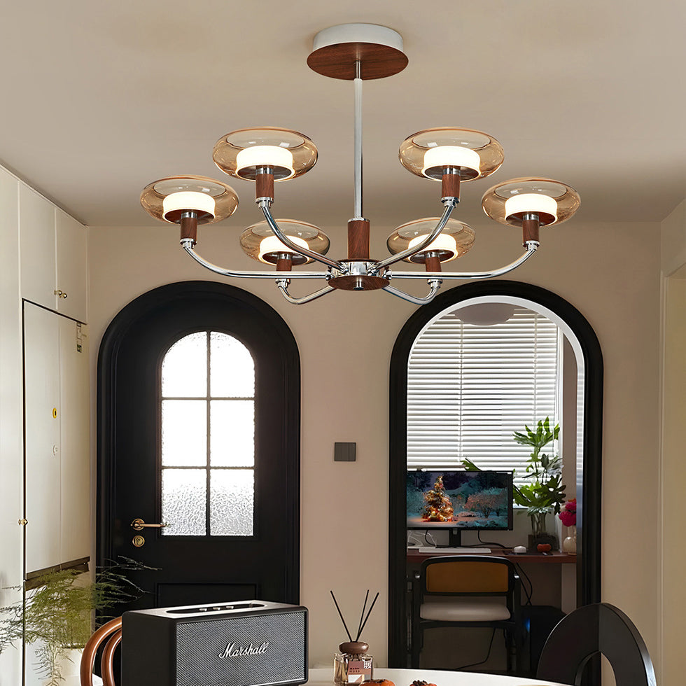 Contemporary Retro Hardware Glass Aluminum Round LED Chandeliers For Living Room