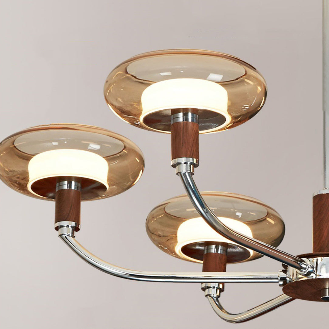 Contemporary Retro Hardware Glass Aluminum Round LED Chandeliers For Living Room