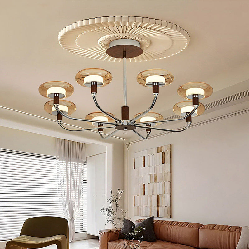 Contemporary Retro Hardware Glass Aluminum Round LED Chandeliers For Living Room