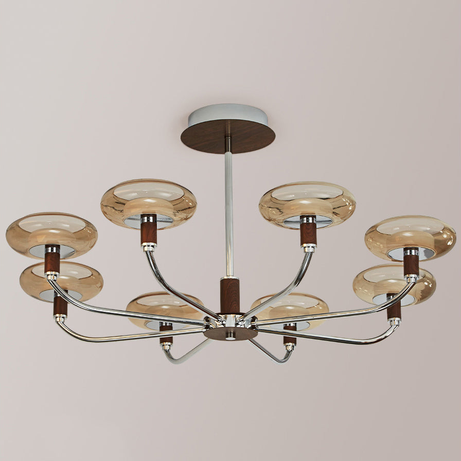 Contemporary Retro Hardware Glass Aluminum Round LED Chandeliers For Living Room