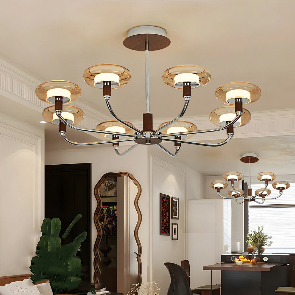 Contemporary Retro Hardware Glass Aluminum Round LED Chandeliers For Living Room