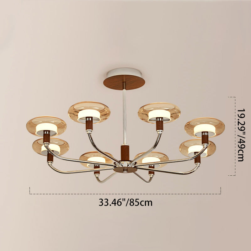 Contemporary Retro Hardware Glass Aluminum Round LED Chandeliers For Living Room