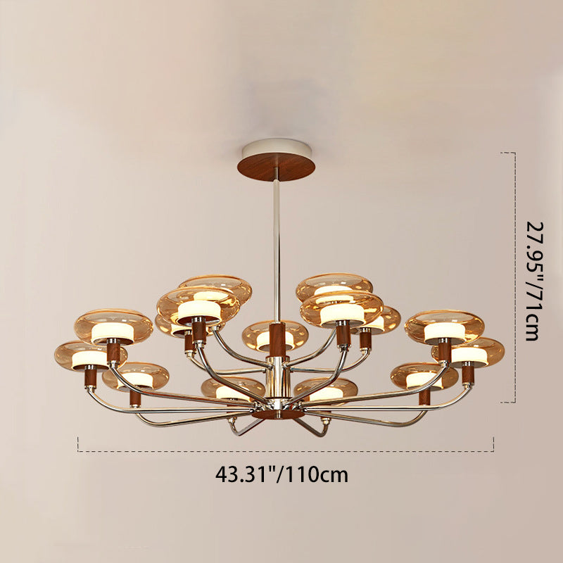 Contemporary Retro Hardware Glass Aluminum Round LED Chandeliers For Living Room