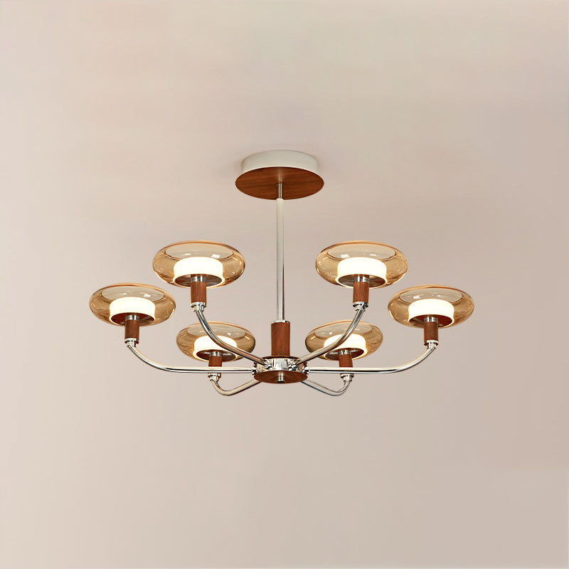Contemporary Retro Hardware Glass Aluminum Round LED Chandeliers For Living Room