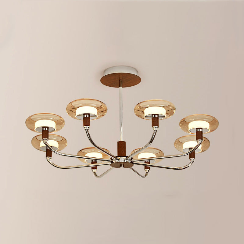 Contemporary Retro Hardware Glass Aluminum Round LED Chandeliers For Living Room