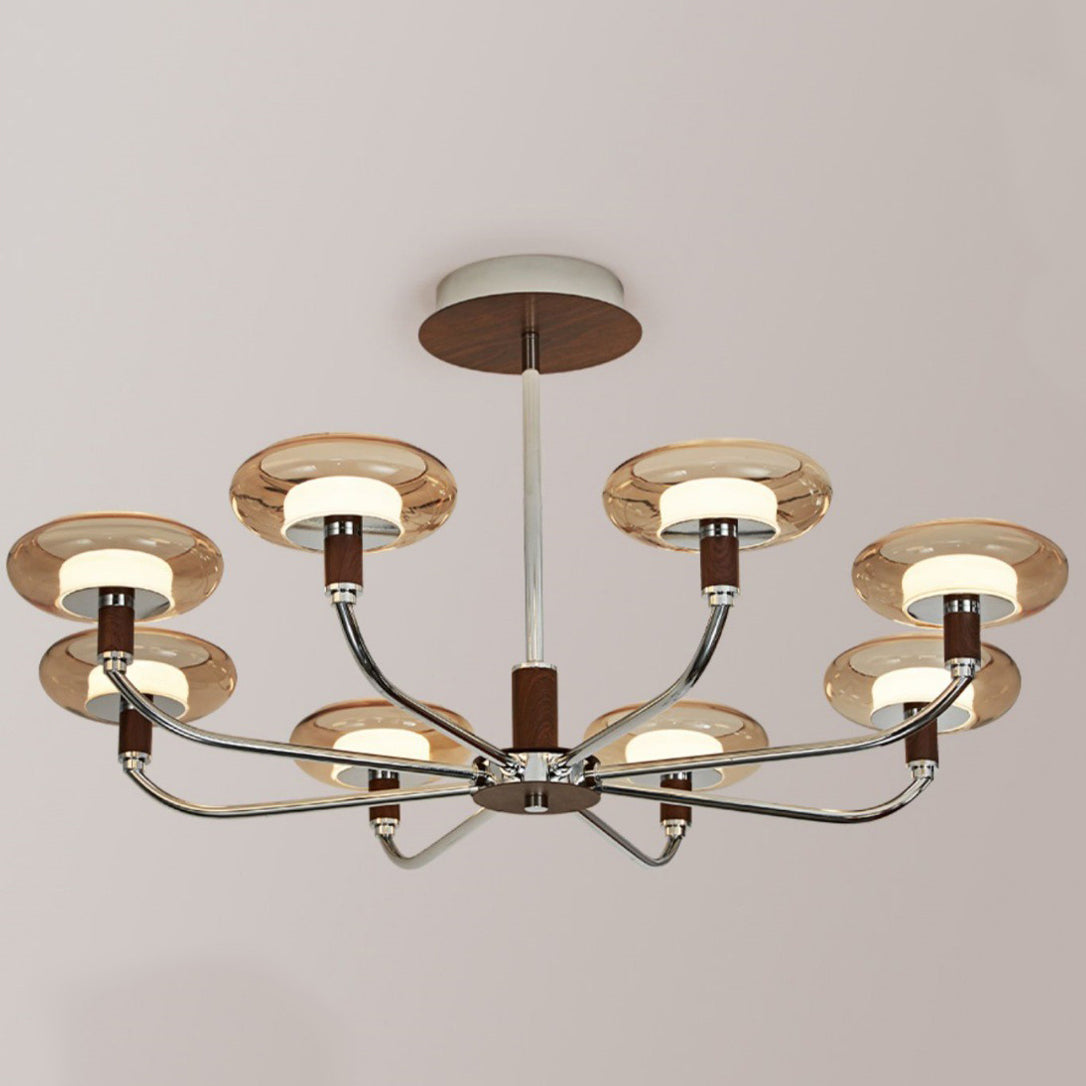 Contemporary Retro Hardware Glass Aluminum Round LED Chandeliers For Living Room