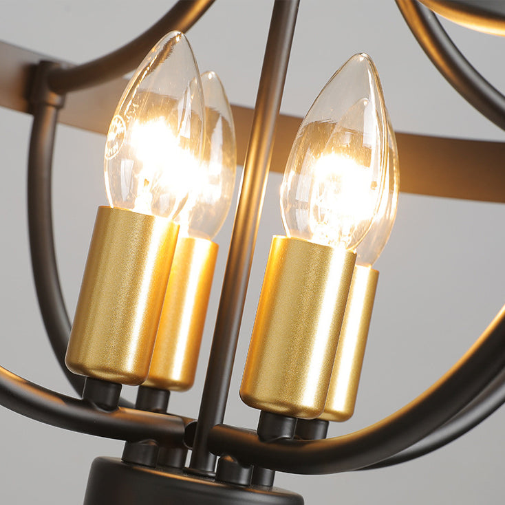 Contemporary Industrial Iron Cage Candle 4-Light Chandeliers For Dining Room