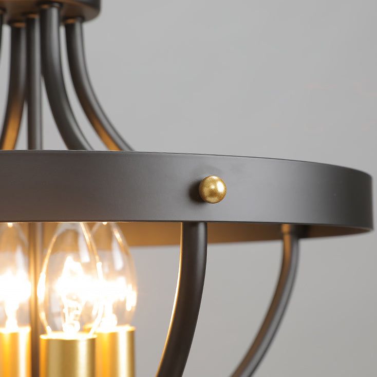 Contemporary Industrial Iron Cage Candle 4-Light Chandeliers For Dining Room