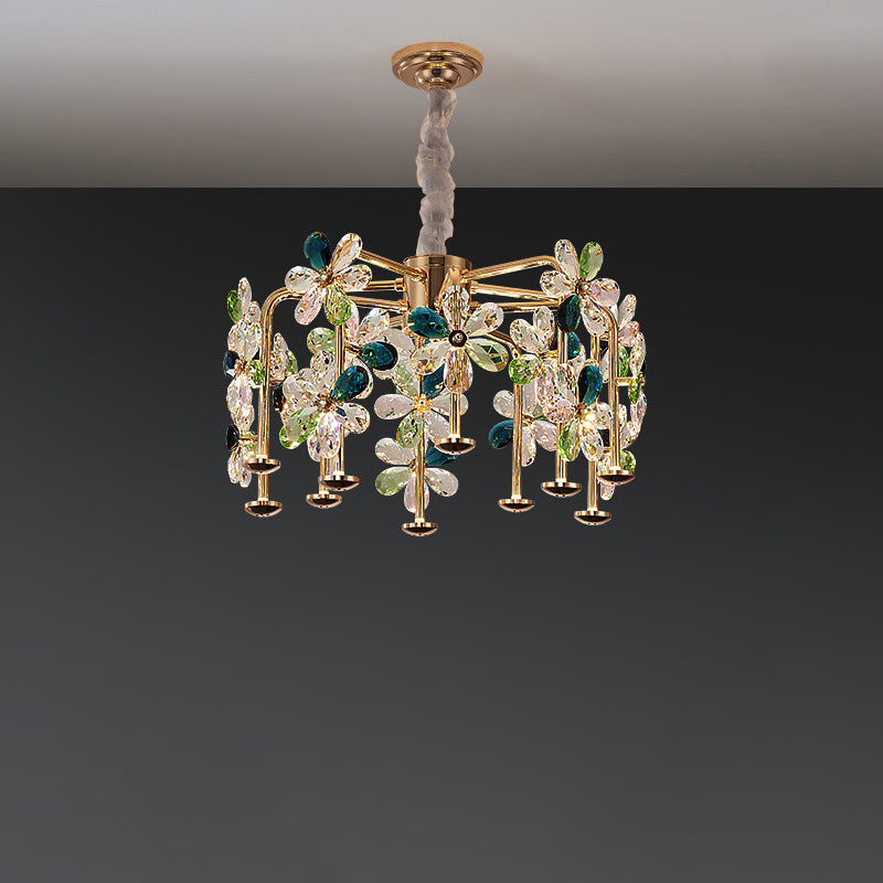 Modern Luxury Crystal Hardware Flower Petal LED Chandeliers For Living Room