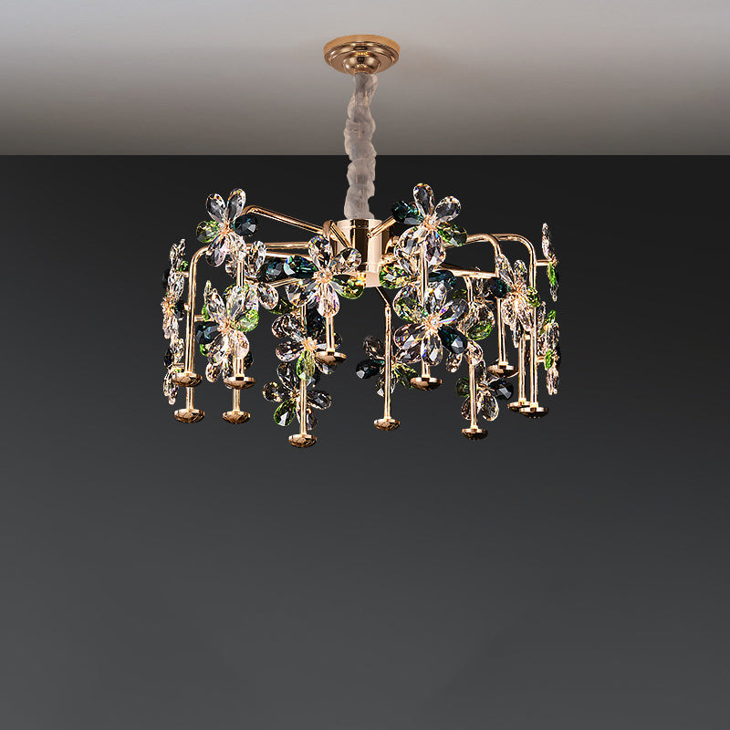 Modern Luxury Crystal Hardware Flower Petal LED Chandeliers For Living Room