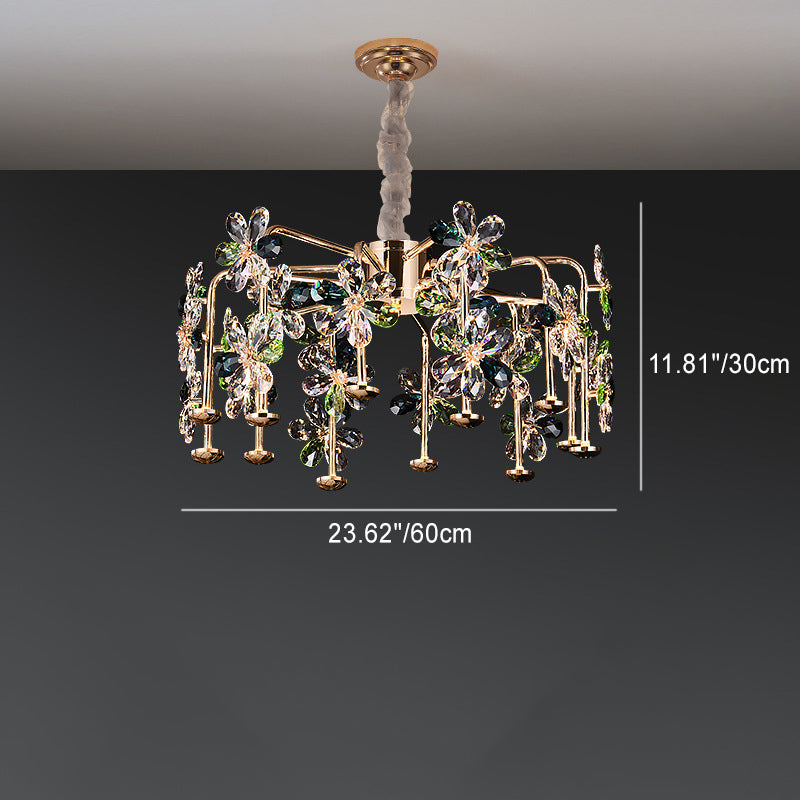 Modern Luxury Crystal Hardware Flower Petal LED Chandeliers For Living Room