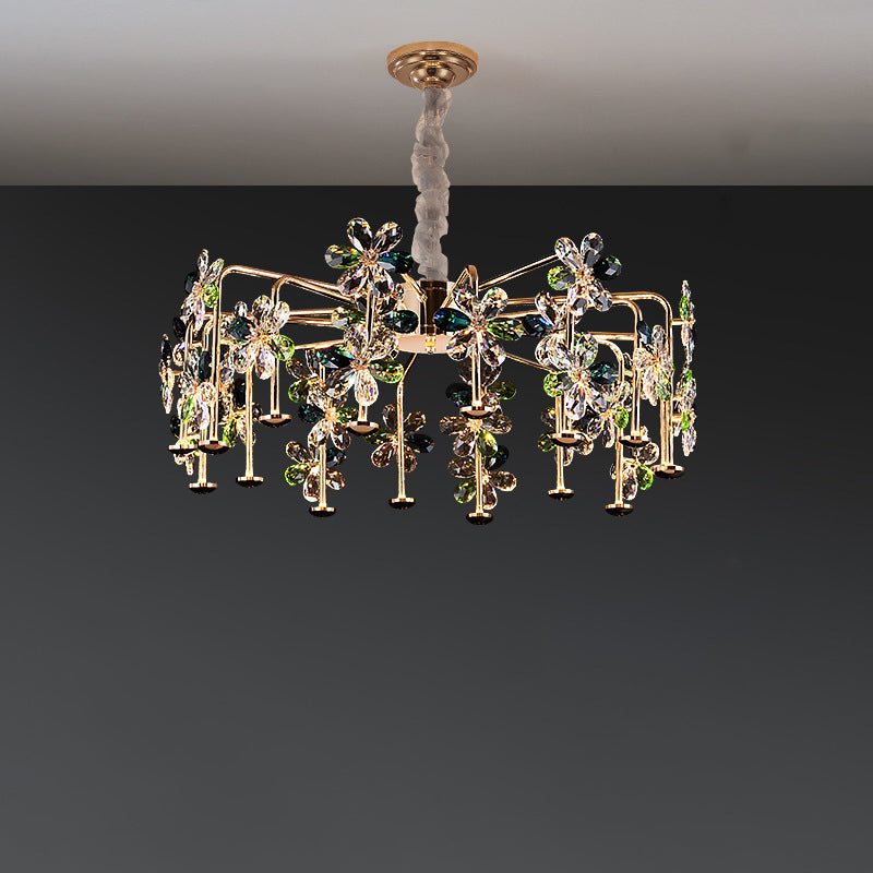 Modern Luxury Crystal Hardware Flower Petal LED Chandeliers For Living Room
