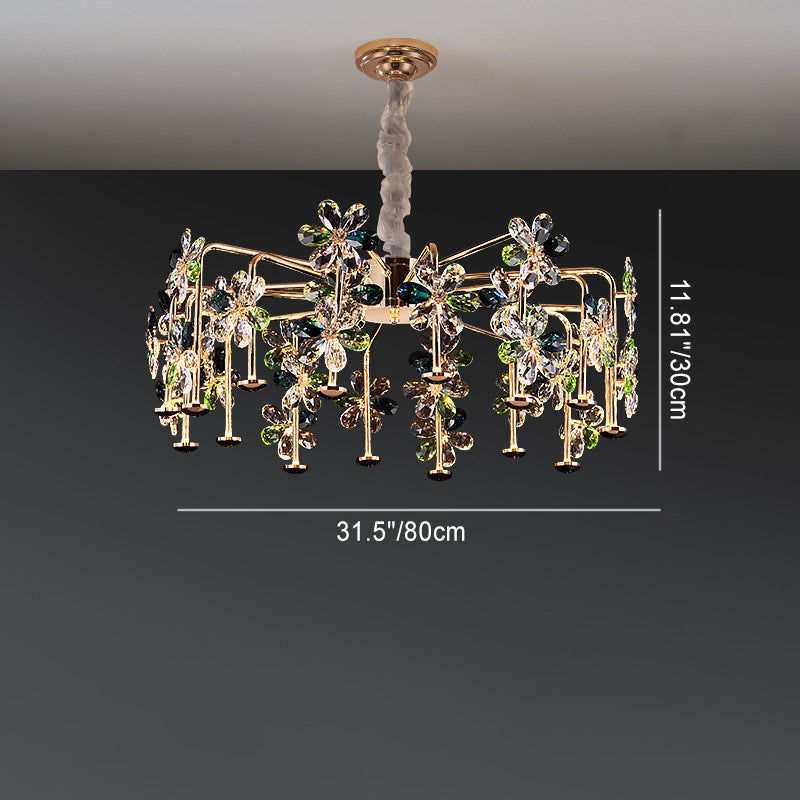 Modern Luxury Crystal Hardware Flower Petal LED Chandeliers For Living Room