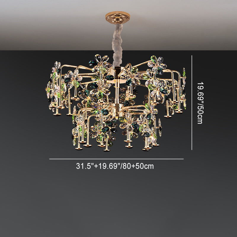 Modern Luxury Crystal Hardware Flower Petal LED Chandeliers For Living Room