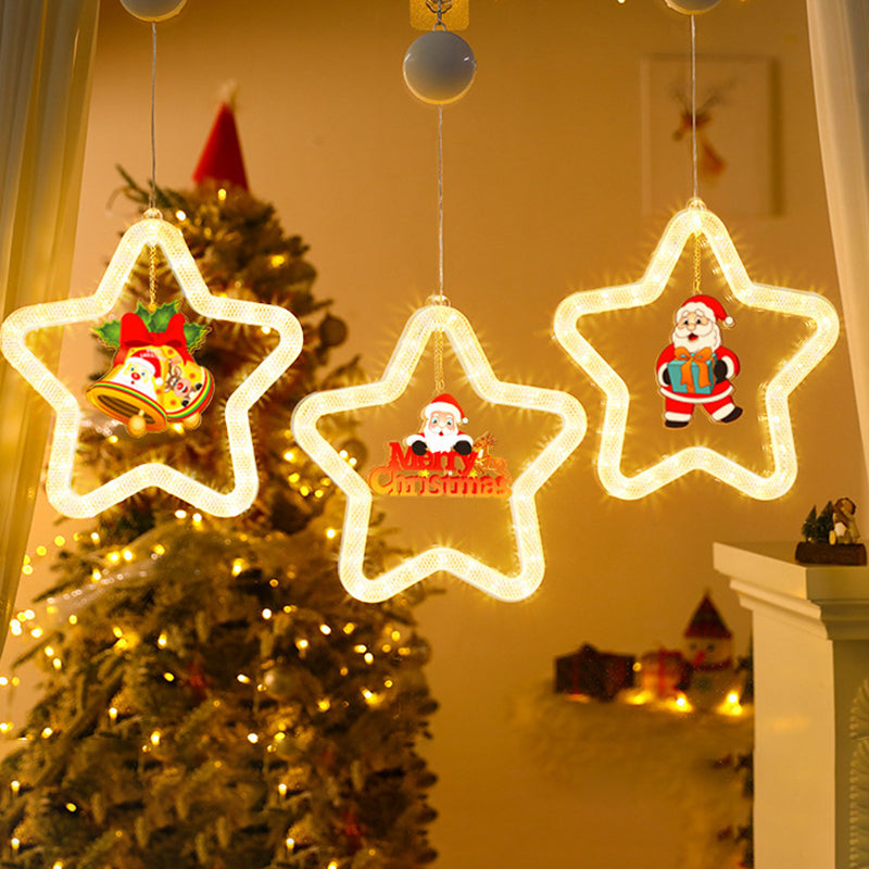 Modern Art Deco Battery Acrylic Star Santa Christmas Decoration Hanging Sucker LED Wall Sconce Lamp For Dining Room