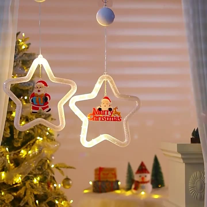 Modern Art Deco Battery Acrylic Star Santa Christmas Decoration Hanging Sucker LED Wall Sconce Lamp For Dining Room