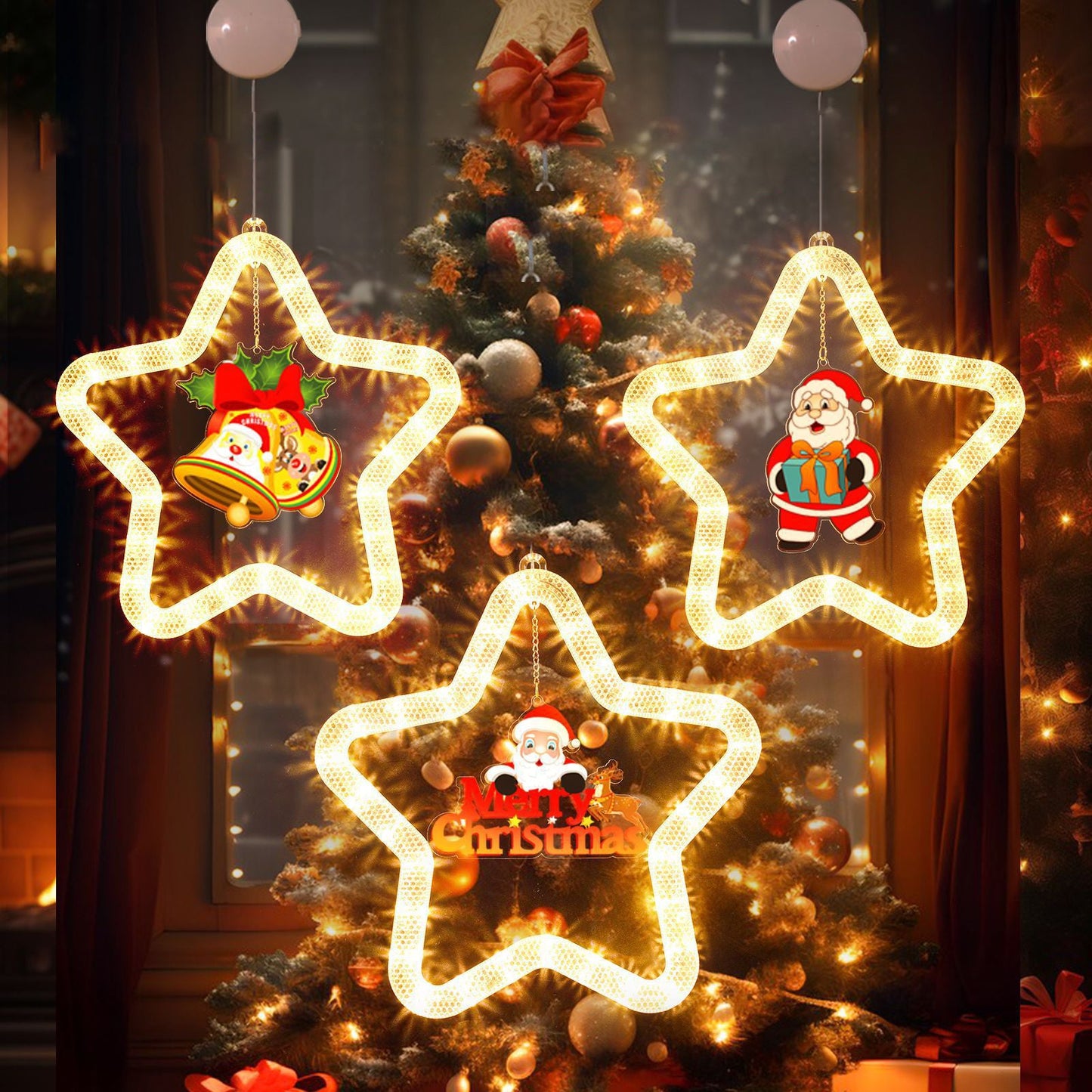 Modern Art Deco Battery Acrylic Star Santa Christmas Decoration Hanging Sucker LED Wall Sconce Lamp For Dining Room