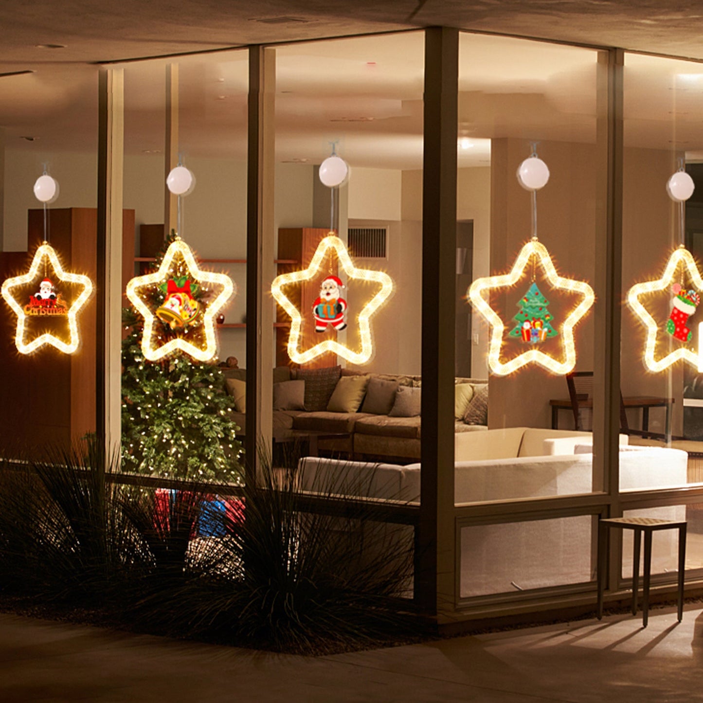 Modern Art Deco Battery Acrylic Star Santa Christmas Decoration Hanging Sucker LED Wall Sconce Lamp For Dining Room