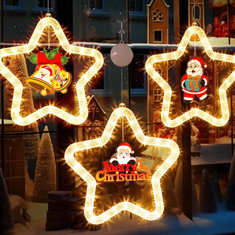 Modern Art Deco Battery Acrylic Star Santa Christmas Decoration Hanging Sucker LED Wall Sconce Lamp For Dining Room
