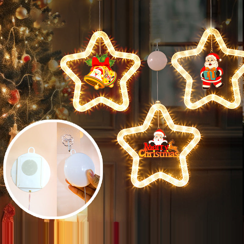 Modern Art Deco Battery Acrylic Star Santa Christmas Decoration Hanging Sucker LED Wall Sconce Lamp For Dining Room