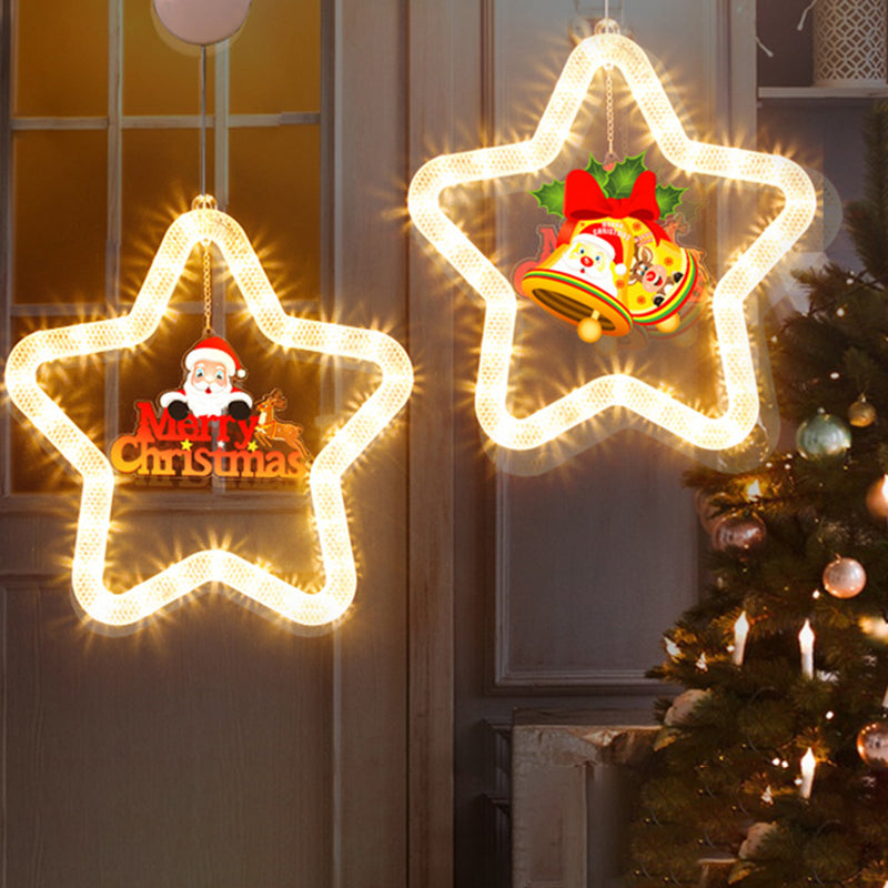 Modern Art Deco Battery Acrylic Star Santa Christmas Decoration Hanging Sucker LED Wall Sconce Lamp For Dining Room