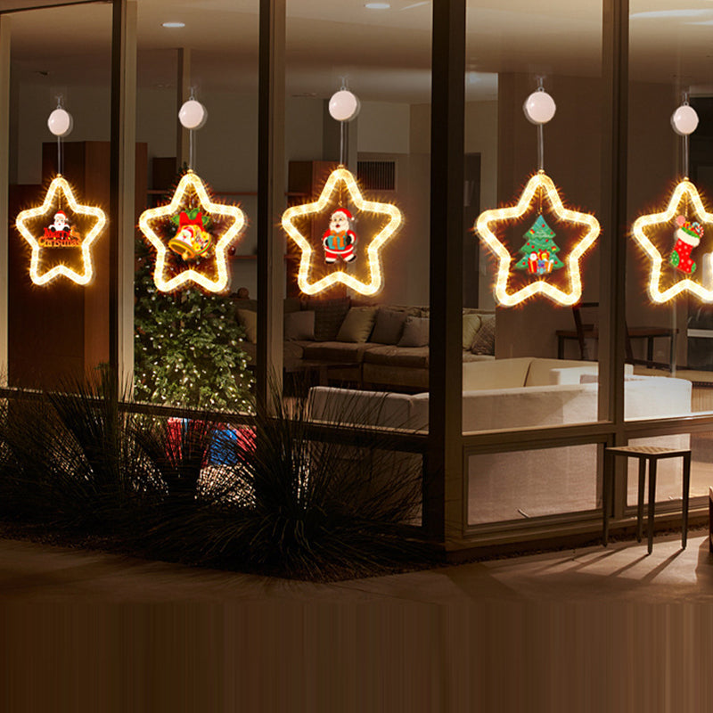 Modern Art Deco Battery Acrylic Star Santa Christmas Decoration Hanging Sucker LED Wall Sconce Lamp For Dining Room