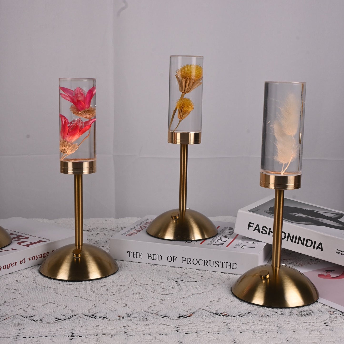 Contemporary Creative USB Rechargeable Eternal Flower Daisy Dandelion Cylinder Iron Acrylic LED Table Lamp Night Light For Bedside