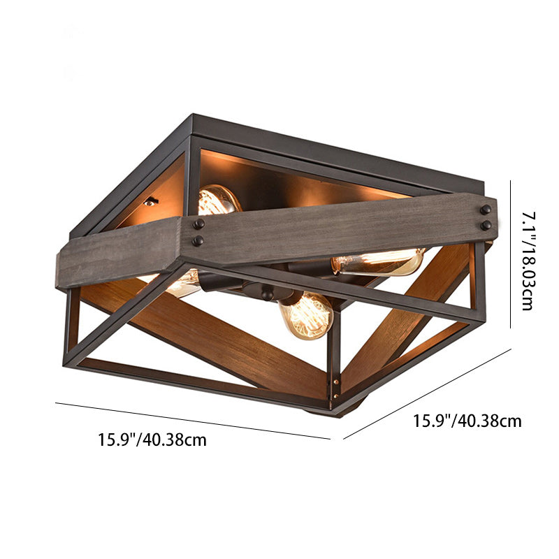 伝統的な農家風アイアンウッドスクエアフェンス 2/4灯 フラッシュマウント 廊下用シーリングライト