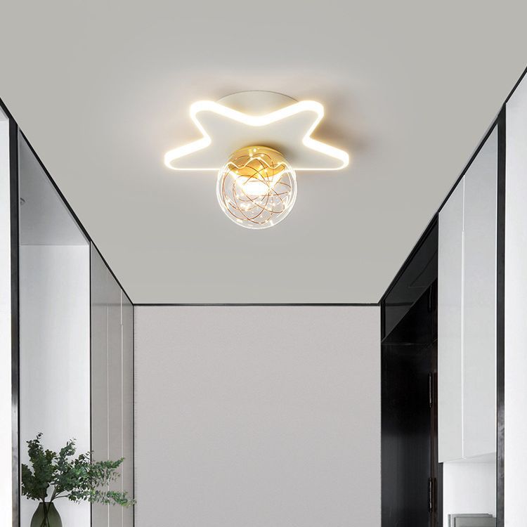 Contemporary Nordic Iron Acrylic Glass Moon Star Ball LED Semi-Flush Mount Ceiling Light For Hallway