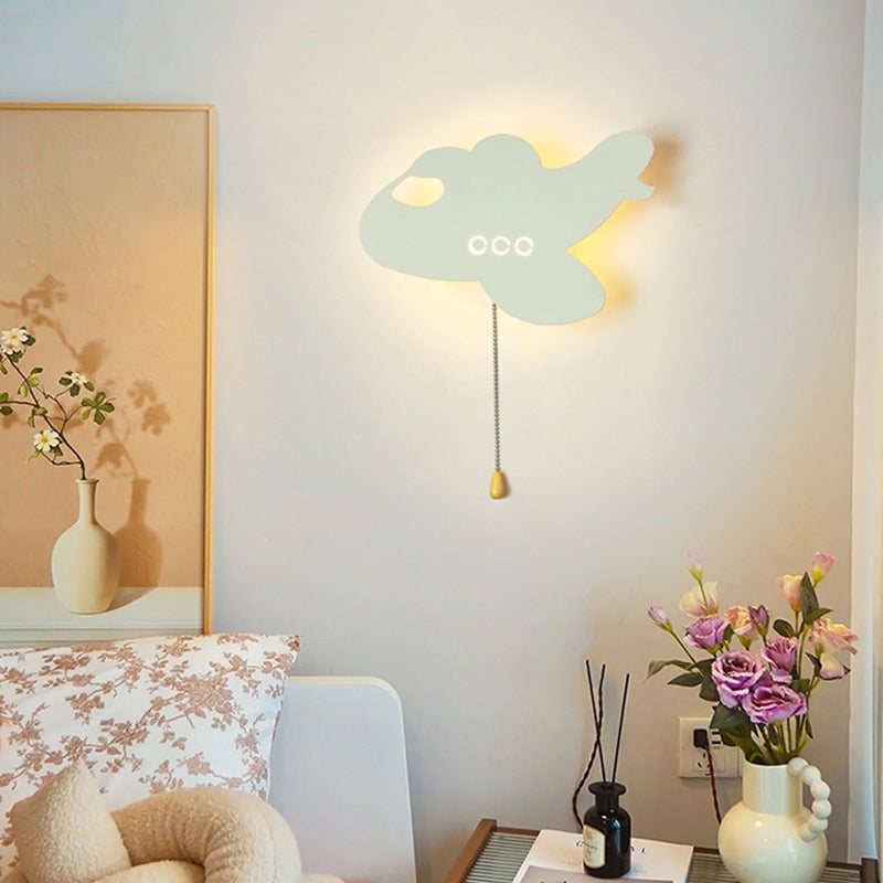 Contemporary Creative Battery Kids Iron Cloud Star Animal Cartoon Pull Chain LED Wall Sconce Lamp For Bedside