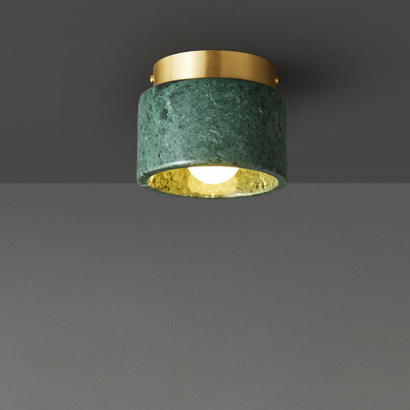 Contemporary Nordic Marble Metal Glass Cylinder Round 1-Light Semi-Flush Mount Ceiling Light For Hallway