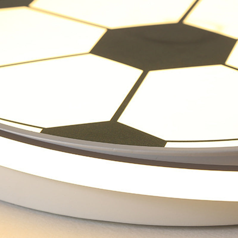 Contemporary Creative Kids Soccer Sport Round Iron Acrylic LED Flush Mount Ceiling Light For Bedroom