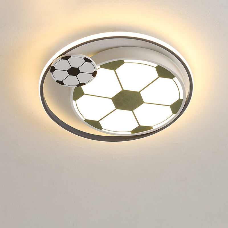 Contemporary Creative Kids Soccer Sport Round Iron Acrylic LED Flush Mount Ceiling Light For Bedroom