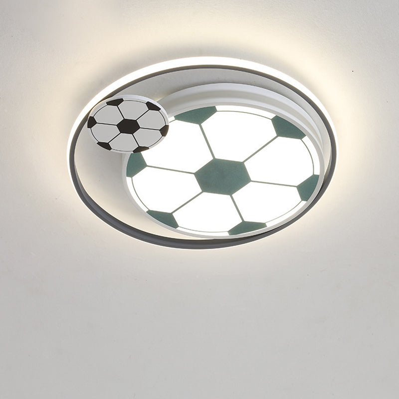 Contemporary Creative Kids Soccer Sport Round Iron Acrylic LED Flush Mount Ceiling Light For Bedroom